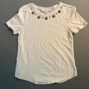 Beautiful & Soft Embellished White Shirt (LOFT)